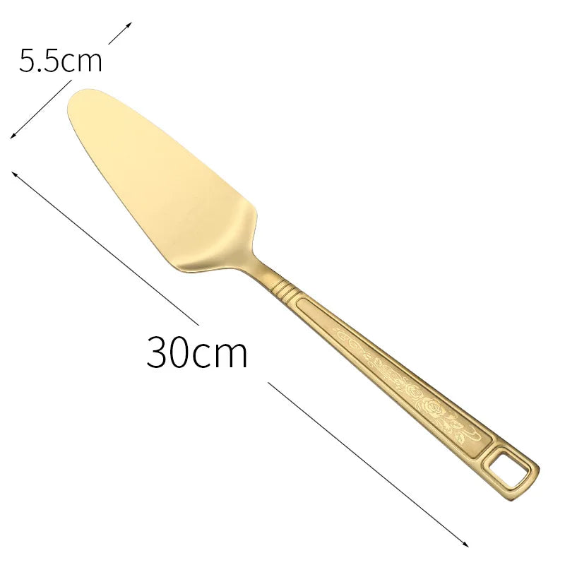 Gold Stainless Steel Kitchen Utensils Set: Spatula, Salad Spoon, Fork, Serving Tools