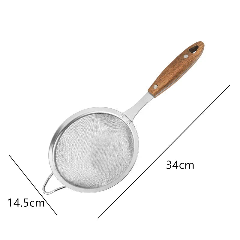 Stainless Steel Strainer with Wooden Handle - Potato Chips, Noodles, Flour Sieve