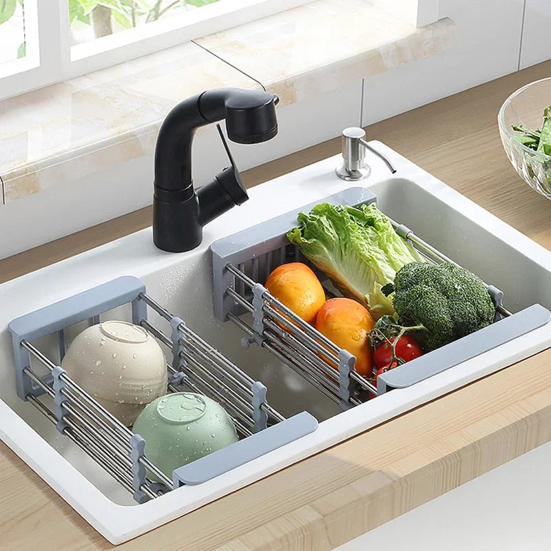 Scalable Stainless Steel Kitchen Utensils, Expandable Vegetable Sink Drainage Basket