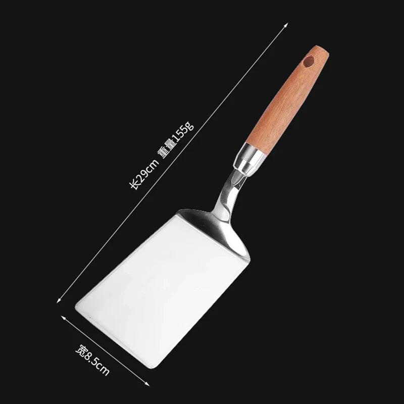 Stainless Steel Square Spatula Wood Handle Pizza Shovel Pancake Scraper