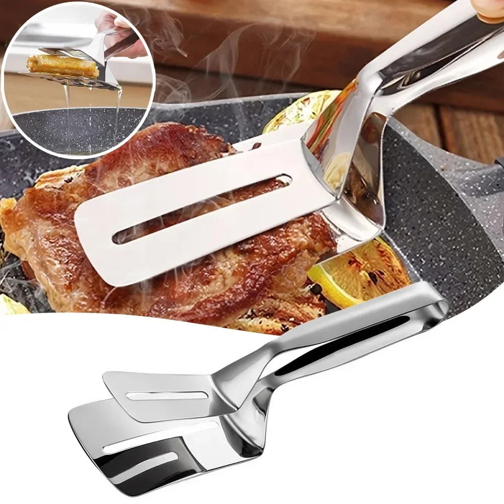 Stainless Steel Multifunctional Food Tongs BBQ Bread Clip Frying Shovel Kitchenware