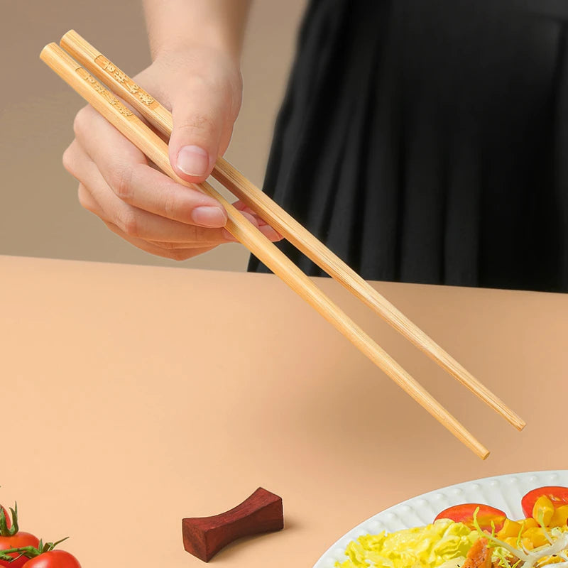 Bamboo Chopsticks Set Chinese Blessing Engraved Solid Wood Lacquerless Waxless Original Wood Moldproof Anti-slip Tableware