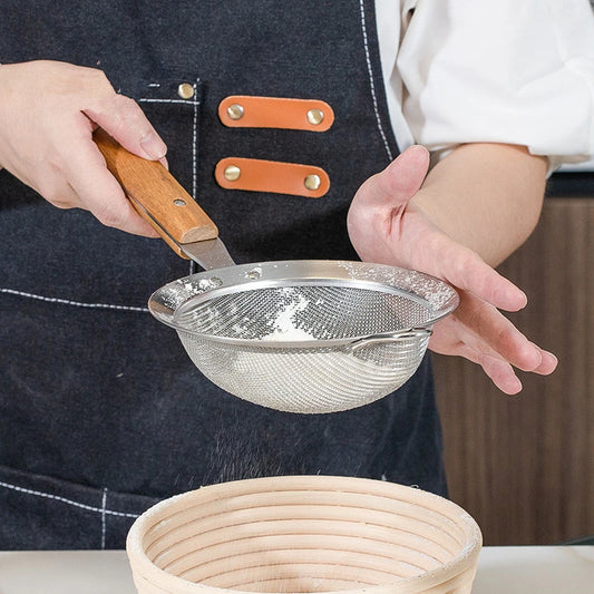 Stainless Steel Strainer with Wooden Handle - Potato Chips, Noodles, Flour Sieve