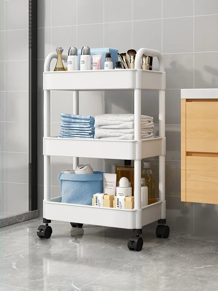 3/4 Layer Rolling Cart Storage Rack Movable Gap Kitchen Bathroom White Portable Mobile Display