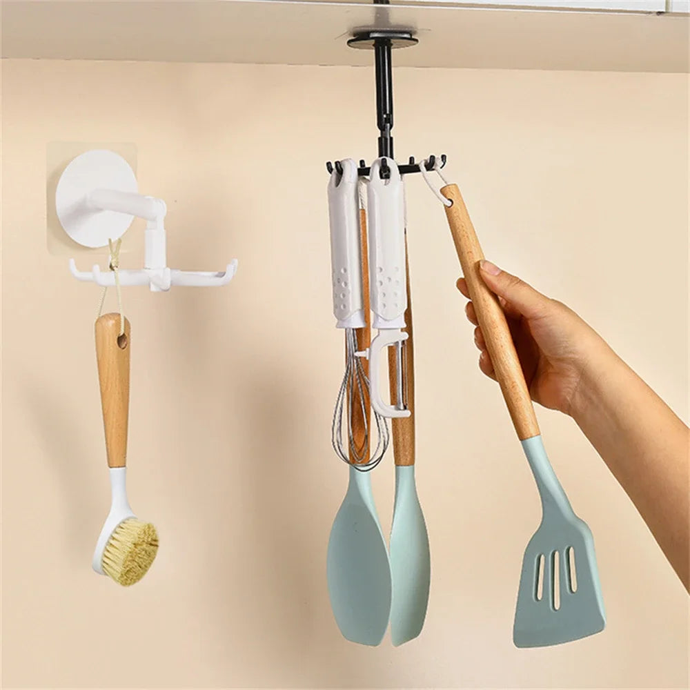 360° Rotating 7-Claw Adhesive Kitchen Storage Hook