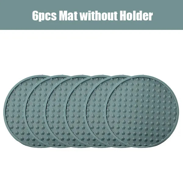 Silicone Drink Coasters Set with Holder - Heat Resistant, Non-Slip, Table Protection