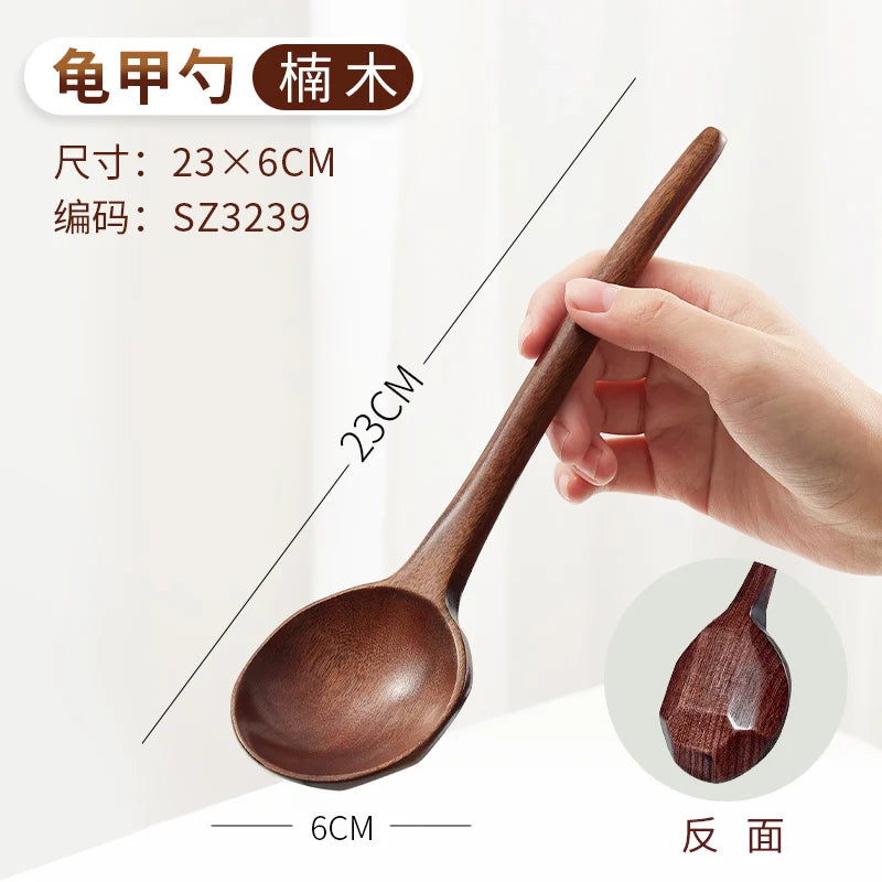 Wooden Tortoise-Shaped Long Handle Soup Spoon