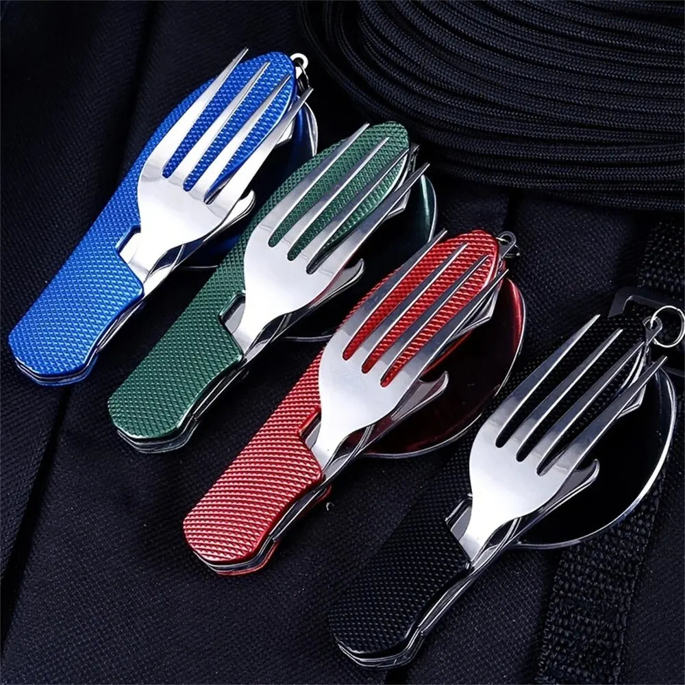 Foldable Camping Utensil Set - Multi-Functional Knife, Fork, Spoon Combo for Outdoor, Camping, Picnic, Travel