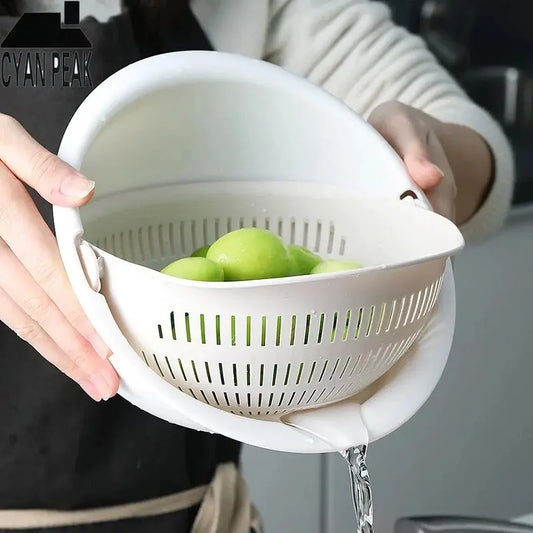 Rotating Double Layer Fruit Vegetable Draining Basket