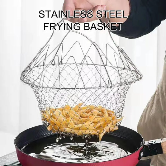 Stainless Steel Foldable Fryer Basket Strainer Durable Kitchen Appliance