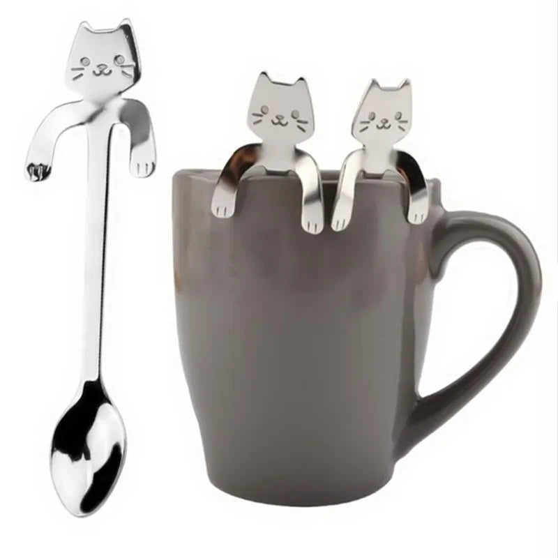 Cute Cat Stainless Steel Coffee Spoon Teaspoon Dessert Scoop Mini Tableware