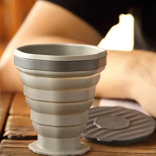 Foldable Coffee Cup with Handle and Lid, Portable Travel Water Cup