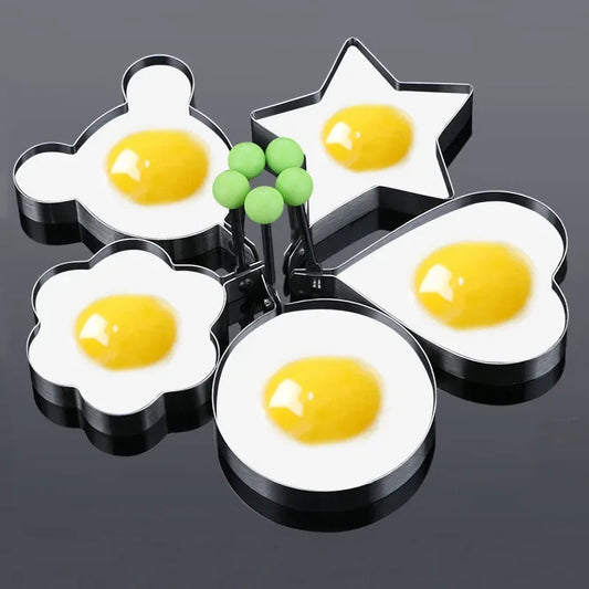 Stainless Steel Egg Mold Set - Round, Heart, Flower, Star, Mouse Shapes