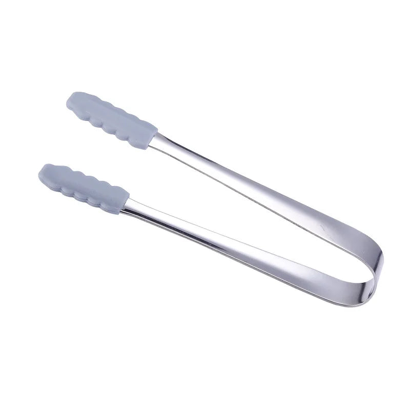 Silicone Head Stainless Steel Ice Cube Tongs Non-Slip Mini Sugar Dessert Clamp BBQ Bread Coffee Utensils