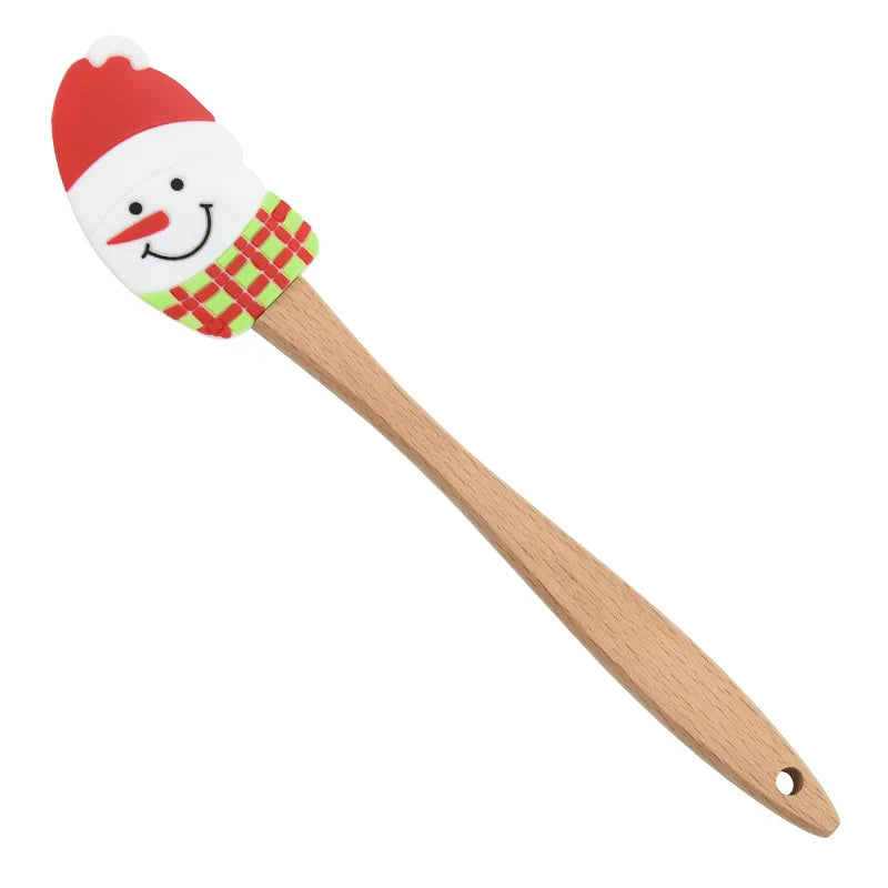 Christmas Silicone Spatula Santa Snowman Mixer Scraper with Wooden Handle