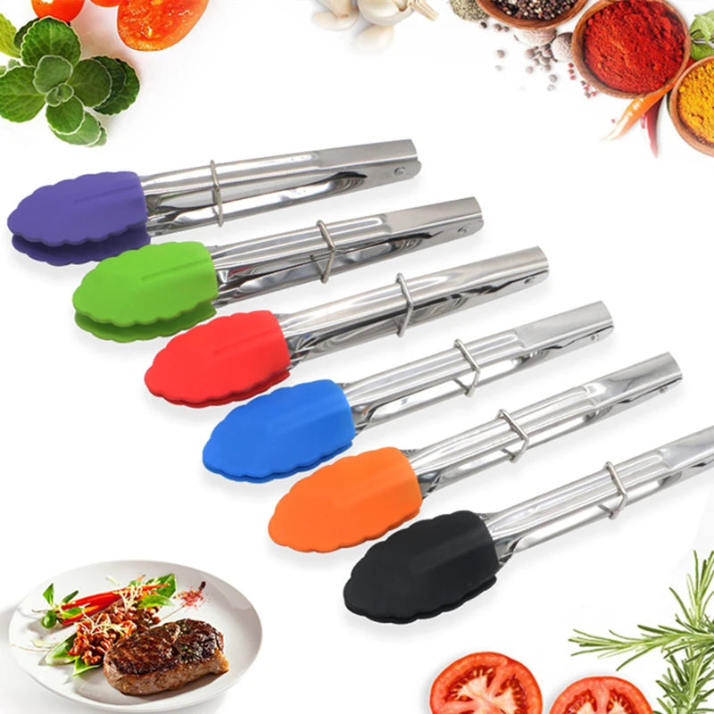 Silicone Head Food Tongs Stainless Steel Handle BBQ Meat Clamp Kitchen Accessories