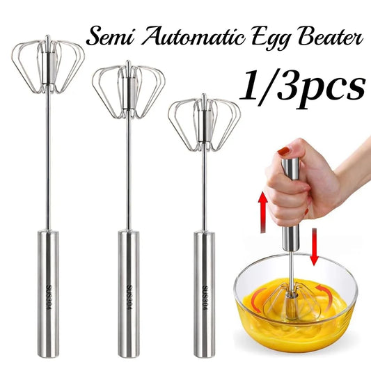 Semi-Automatic Stainless Steel Egg Beater Whisk Mixer Kitchen Tool