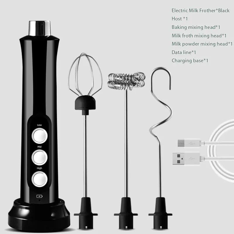 Wireless Rechargeable Milk Frother - 3 Speeds, Handheld Foam Maker for Latte, Cappuccino, Hot Chocolate - USB Charging