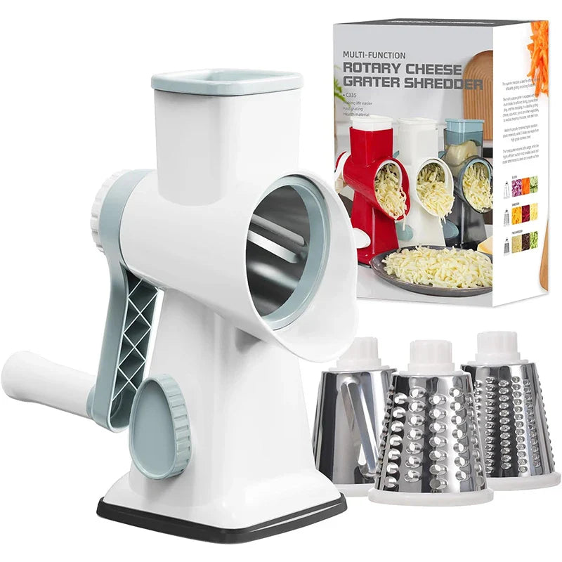 LMETJMA 3-in-1 Rotary Cheese Grater Vegetable Slicer Nut Grinder Shredder