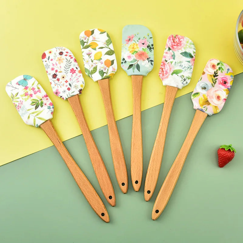 Silicone Pastry Spatula with Wooden Handle for Baking and Mixing