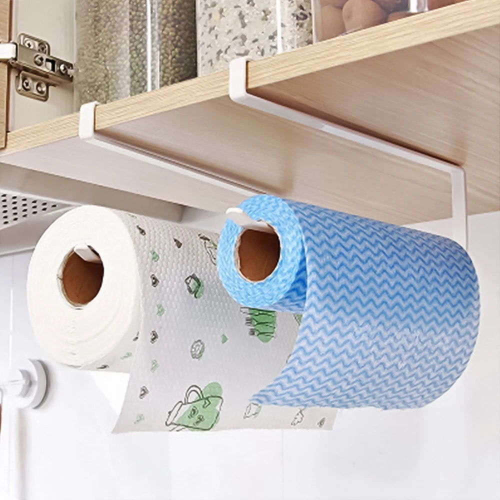 Kitchen Paper Towel, Plastic Wrap, Rag Storage Rack for Cabinets and Bathroom