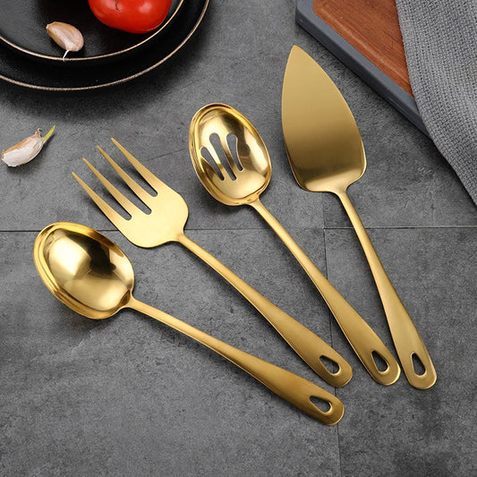 Stainless Steel Kitchenware Set: Soup Spoon, Long Handle Fork, Colander, Spatula, Buffet Cutlery