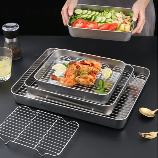 Stainless Steel Non-stick Bakeware with Cooling Rack - Cake Pan, Oven Tray, Pizza Dish