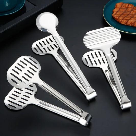 Stainless Steel Food Tongs Oil Drain Bread Steak BBQ Tools