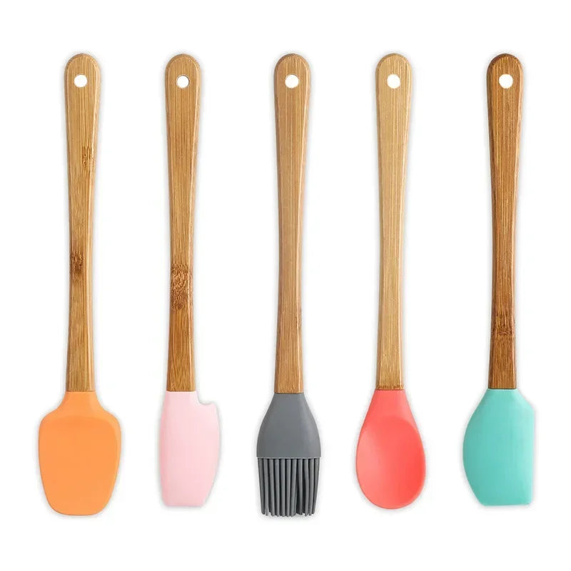 Mini Silicone Spatula Wooden Handle Non-stick Baking Scraper Brush