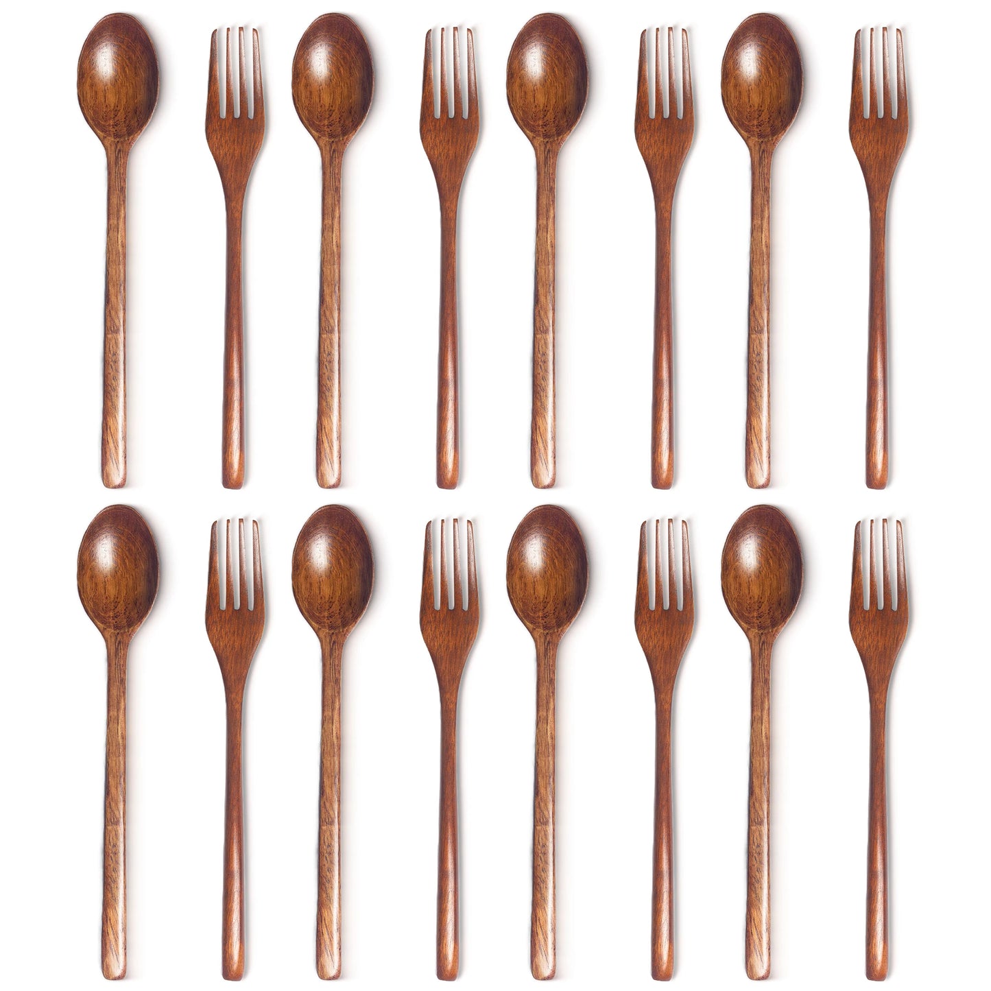 8-Piece Eco-Friendly Wooden Spoon and Fork Set, Natural Wood Cutlery