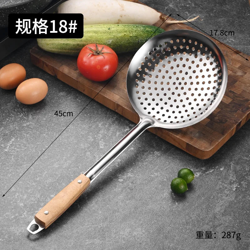 Wooden Handle Stainless Steel Colander Skimmer Strainer