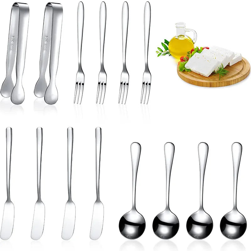 14-Piece Cutlery Set: Mini Tongs, Spatulas, Spoons, Forks - Non-Stick Kitchen Accessories