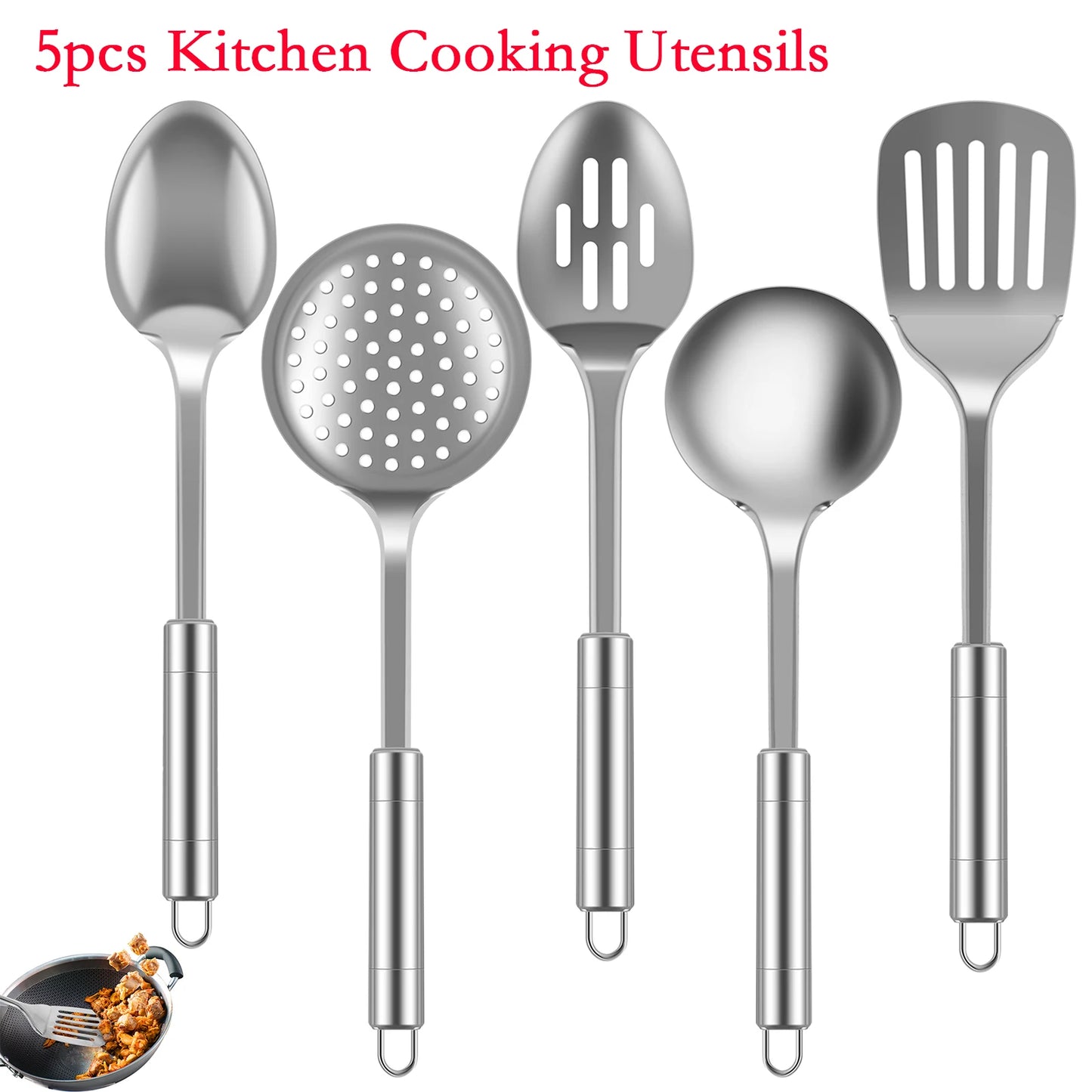 5-Piece Stainless Steel Kitchen Utensils Set - Shovel, Spoon, Spatula Cooking Tools