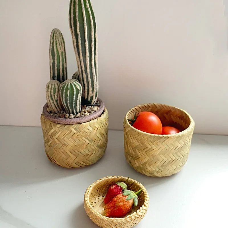 Bamboo Dessert Plate Fruit Snack Basket Storage