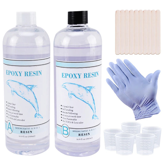 Clear Epoxy Resin Kit - Crystal Clear Art Casting with Measuring Cups, Stick, Silicone Gloves