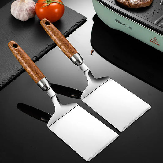 Stainless Steel Square Spatula Wood Handle Pizza Shovel Pancake Scraper