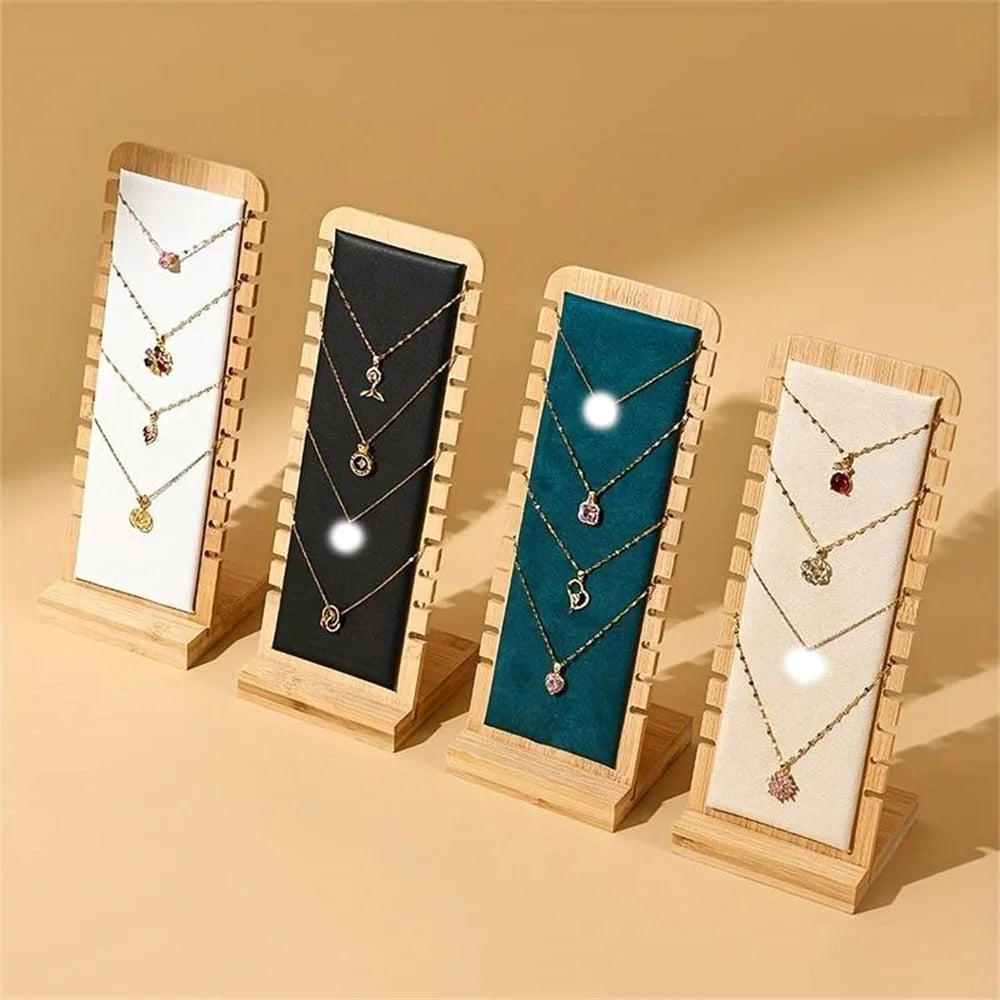 Bamboo Wood Necklace Holder Display Rack Organizer