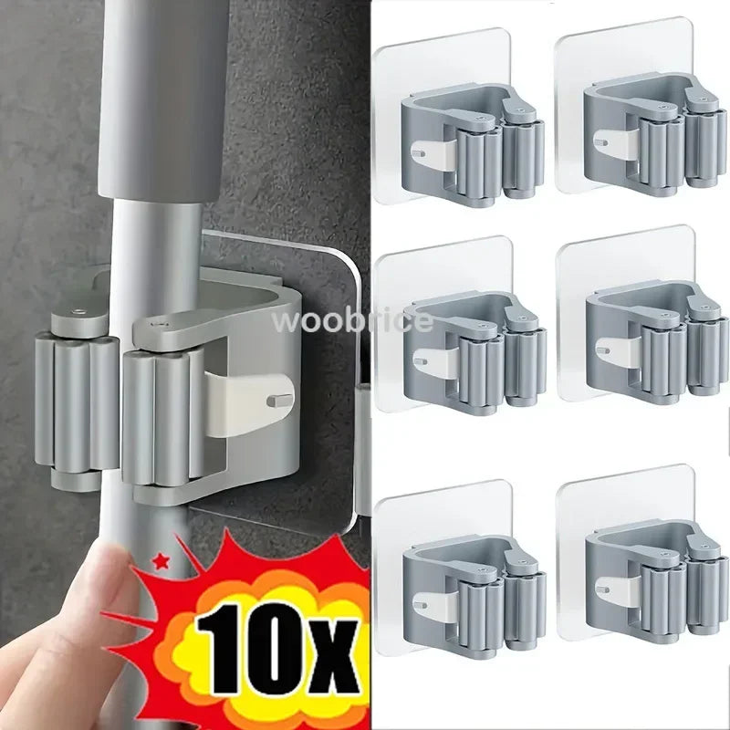 Self-adhesive Mop Broom Holder Wall Mount Organizer