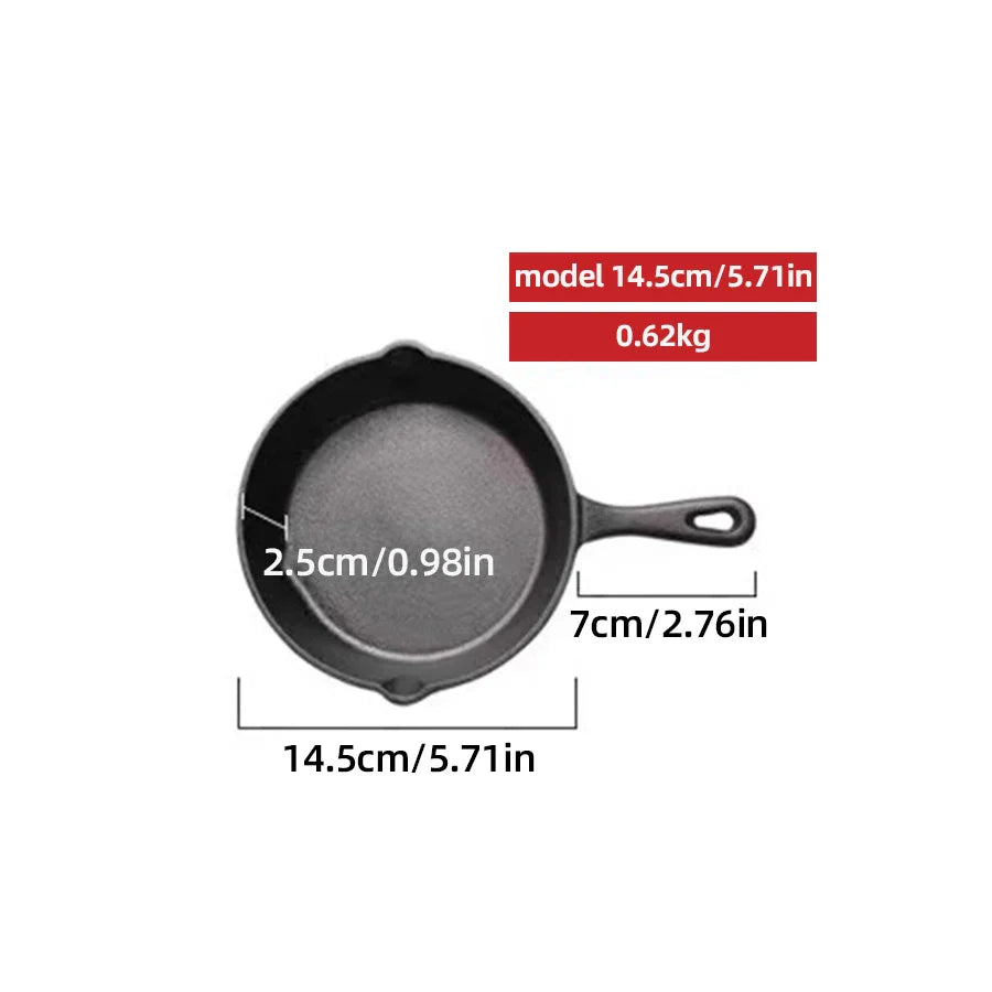 Black Cast Iron Frying Pan, Flat Bottom, Ideal for Frying