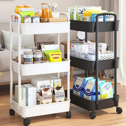 Mobile Storage Rack Trolley with Wheels - Multi-Storey Organizer for Kitchen, Bathroom, Bedroom, Snacks