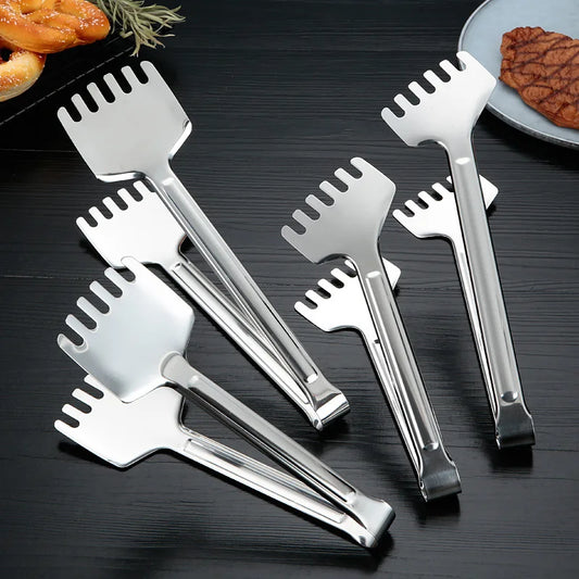 Stainless Steel Cooking Tongs Spatula Oil Drain Clamp BBQ Kitchen Accessories