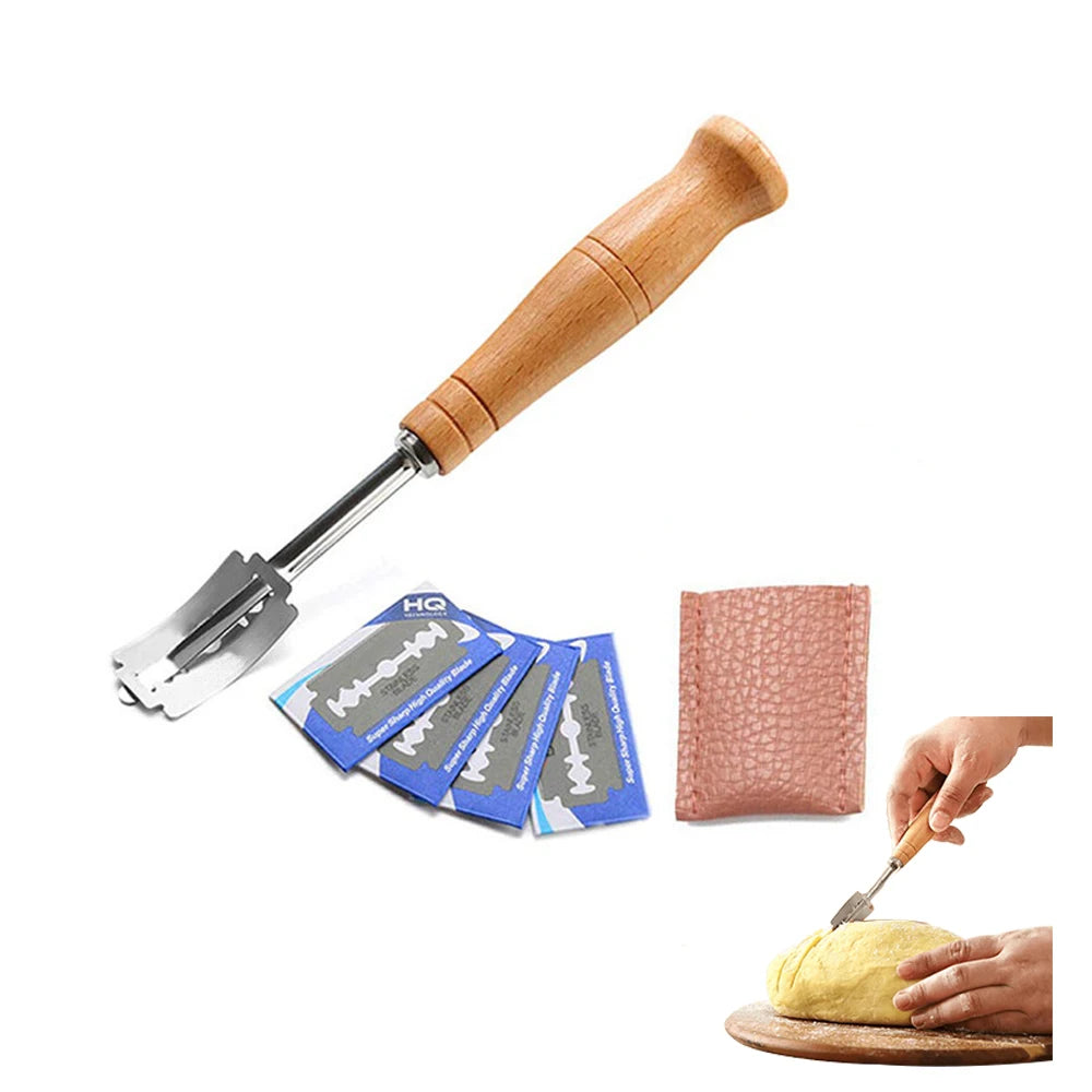 Wooden Handle Sourdough Bread Scoring Tool with 5 Blades