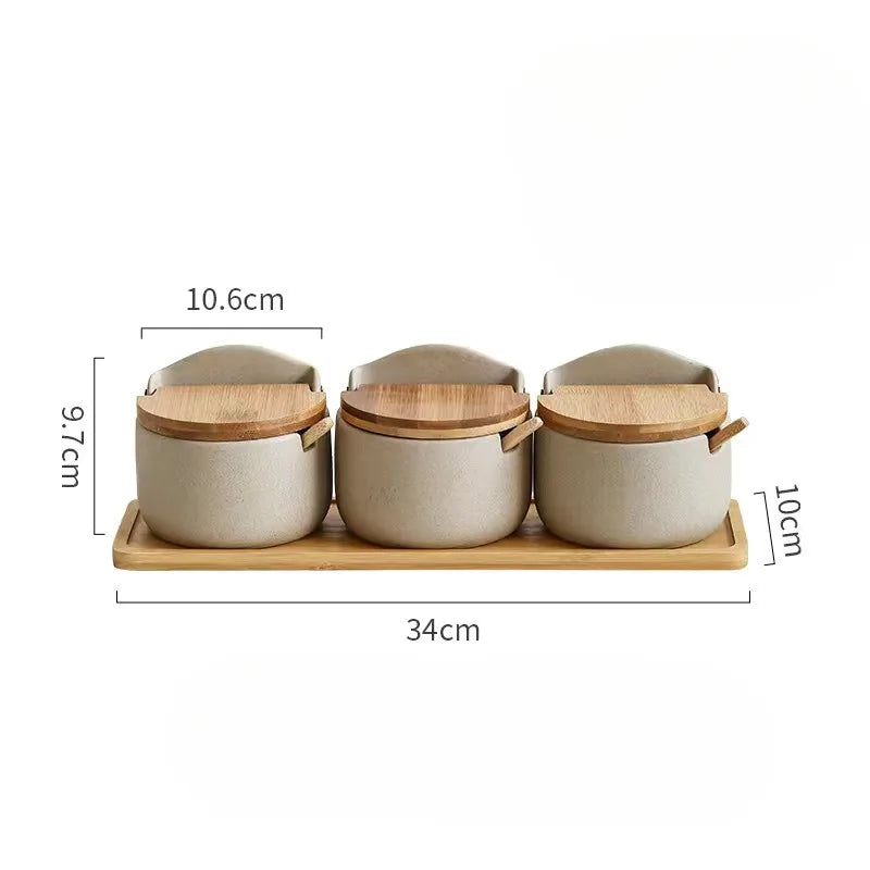 Ceramic Seasoning Jar with Bamboo Lid - Kitchen Storage for Salt & Sugar