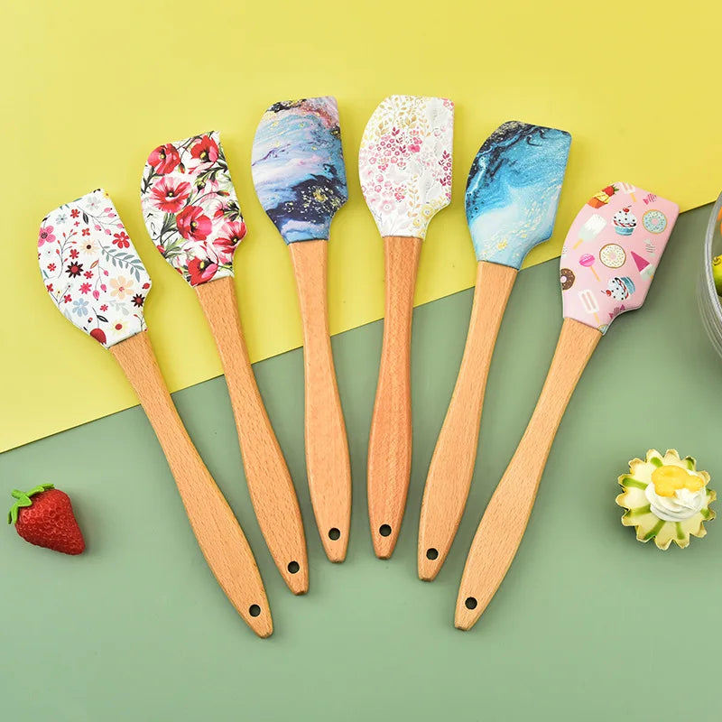 Wooden Handle Silicone Spatula Non-stick Baking Mixer