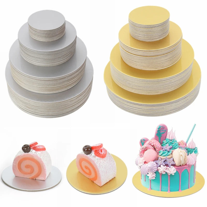 Round Cake Boards - 10/16/22/26cm Gold Silver Cardboard Base Cupcake Dessert Tray