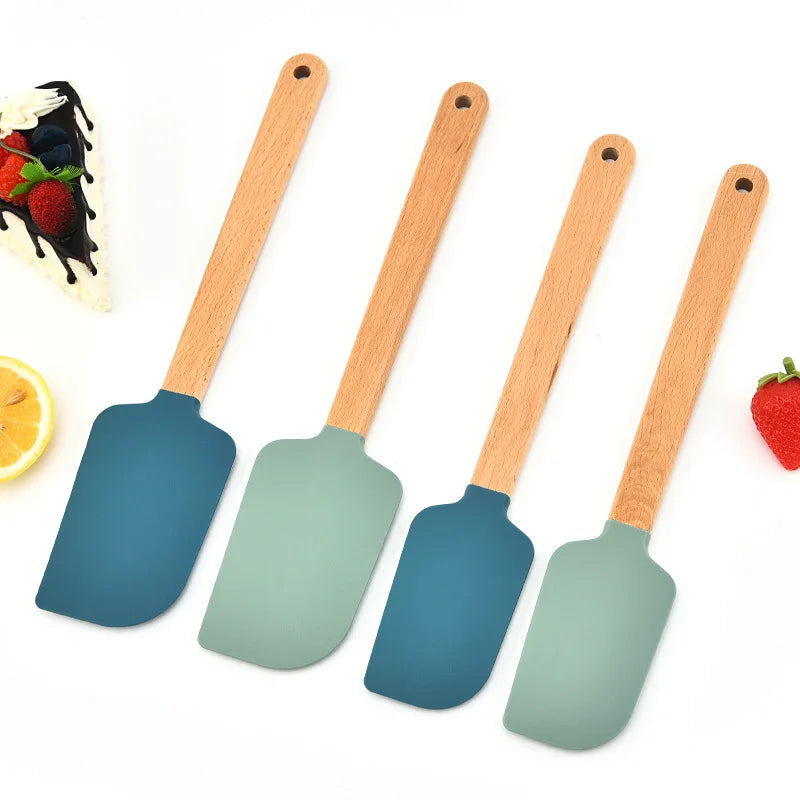 Wooden Handle Silicone Spatula Non-stick Pastry Blender Butter Spreader Baking Tool