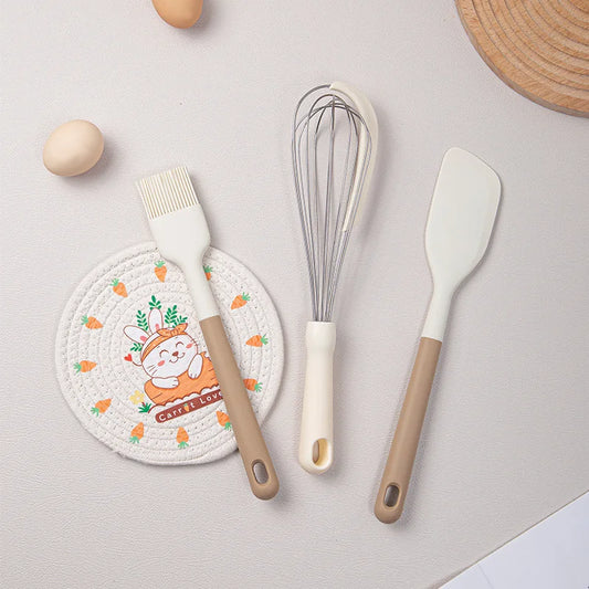 Silicone Spatula Stainless Steel Whisk Egg Beater Cake Mixer Baking Brush