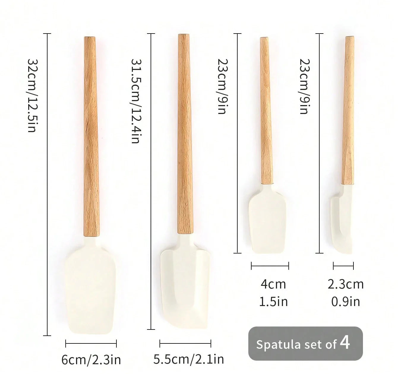 Leeseph Silicone Spatula Set, Heat Resistant, Wood Handle, 4-Pack