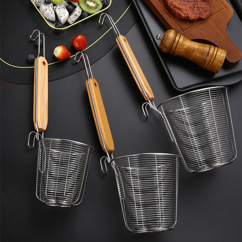 Stainless Steel Colander Strainer Basket for French Fries, Pasta, Hot Pot, and Oil Filtering