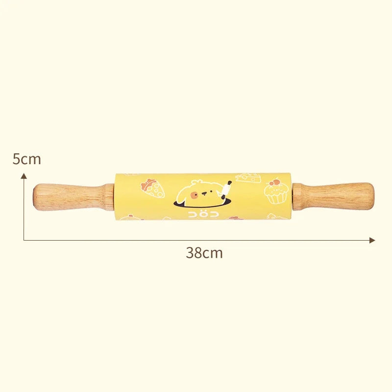 Cartoon Silicone Rolling Pin with Wooden Handle for Baking and Pastry